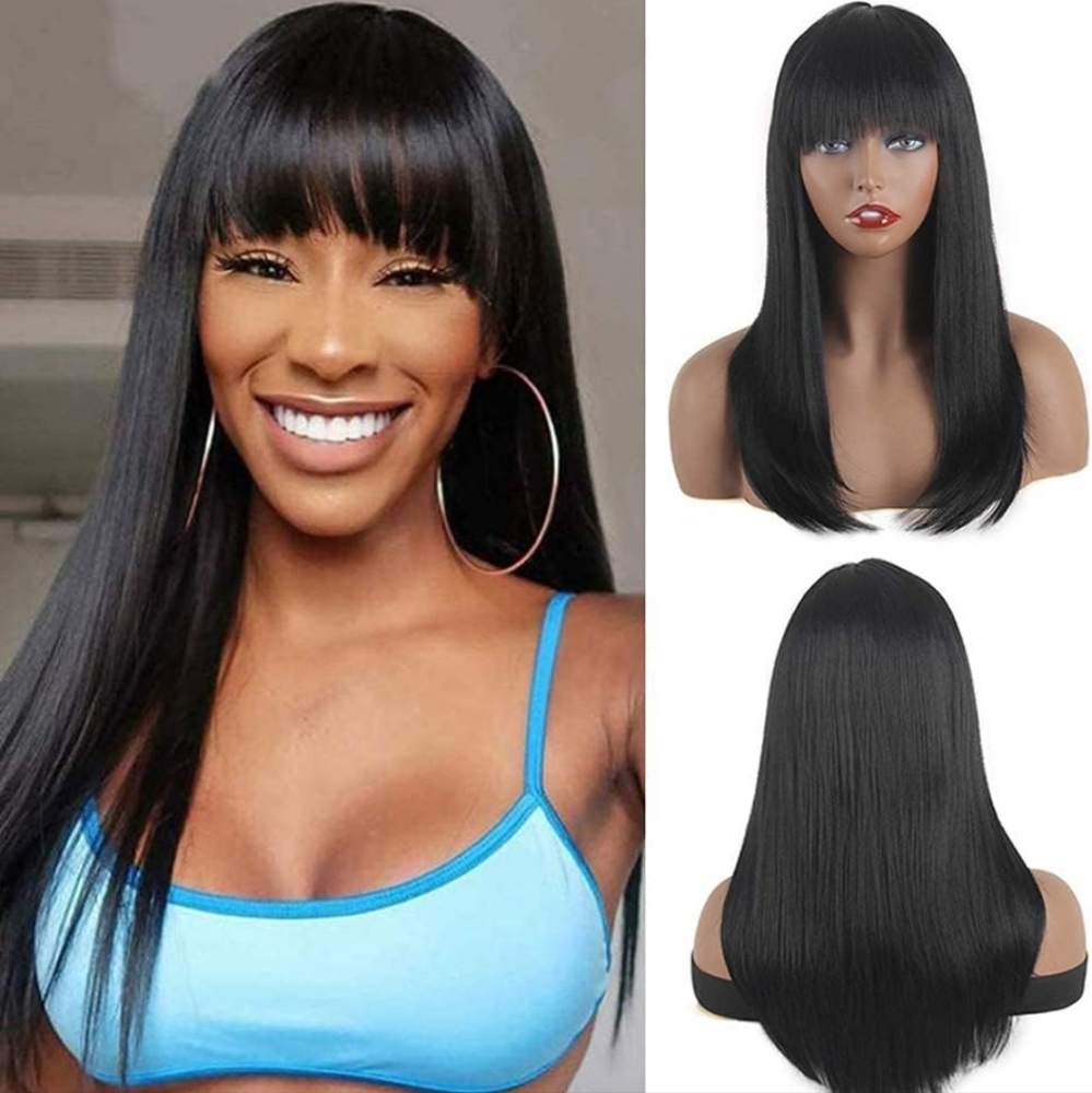 20Inch Black Long Straight Wigs with Bangs